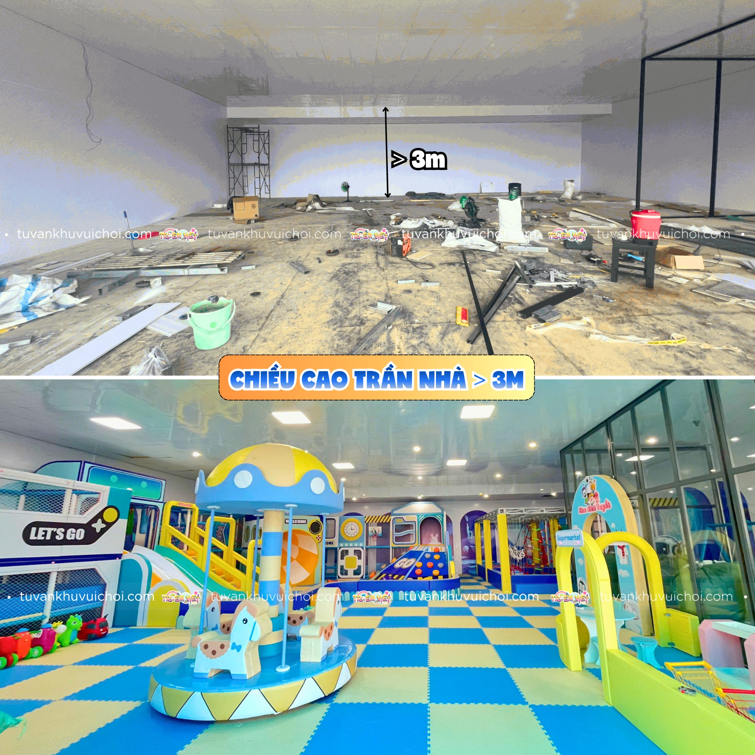 Chiều cao trần nhà của mặt bằng khu vui chơi trẻ em rất quan trọng