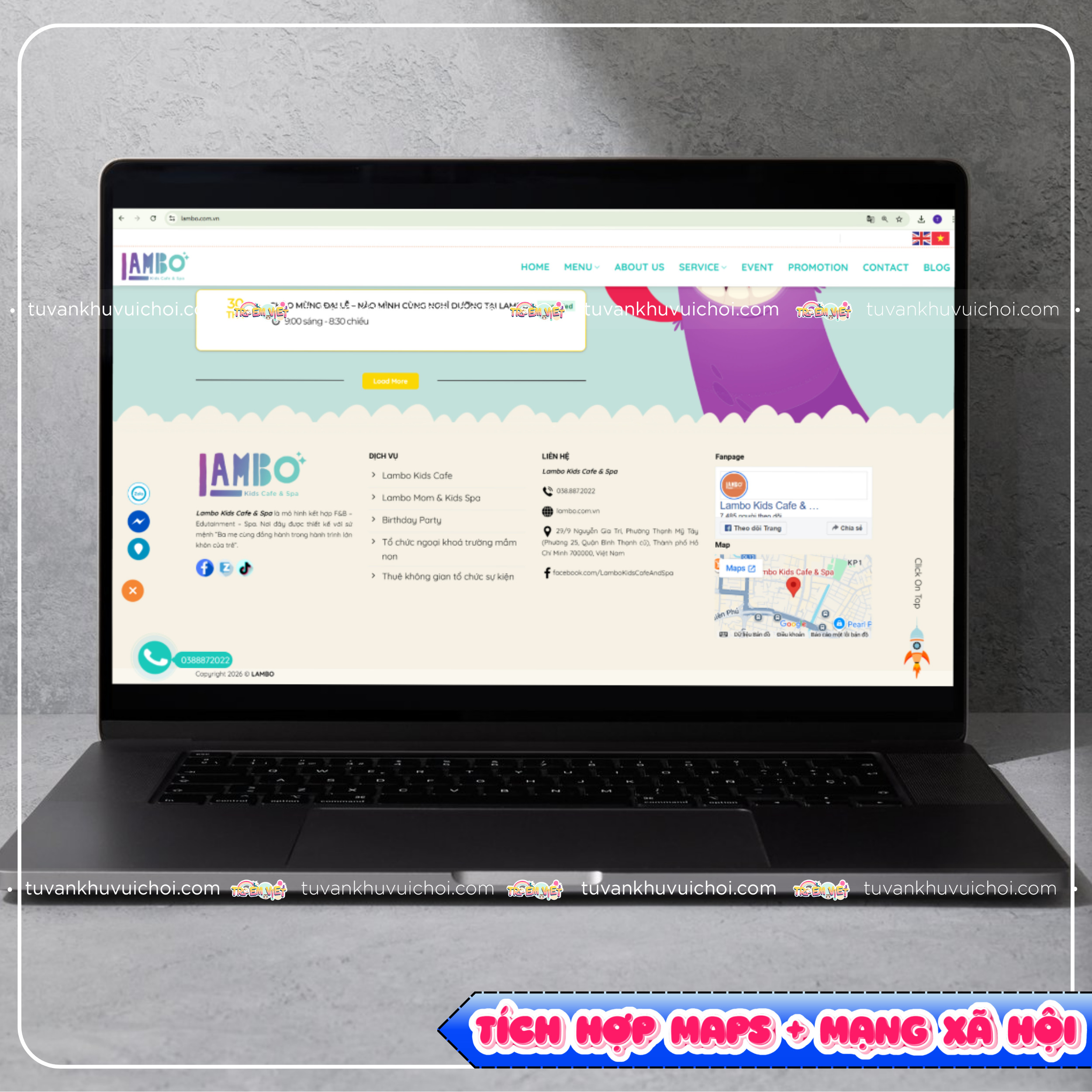 Tích hợp google maps và các trang mạng xã hội vào website khu vui chơi