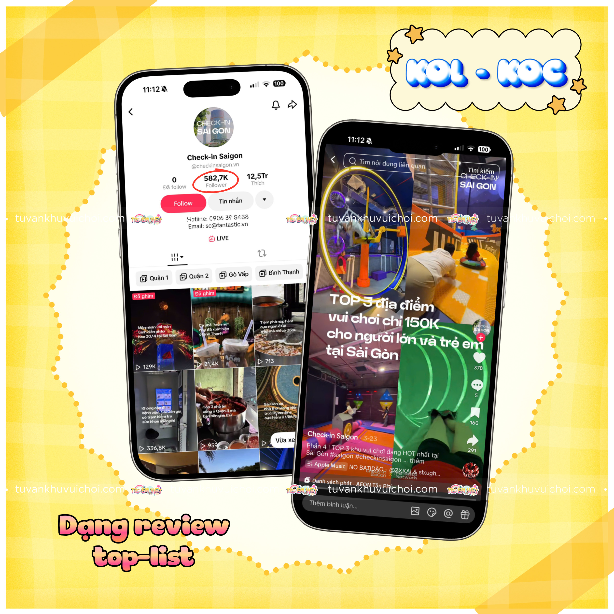 KOL/KOC review khu vui chơi trẻ em dạng top list