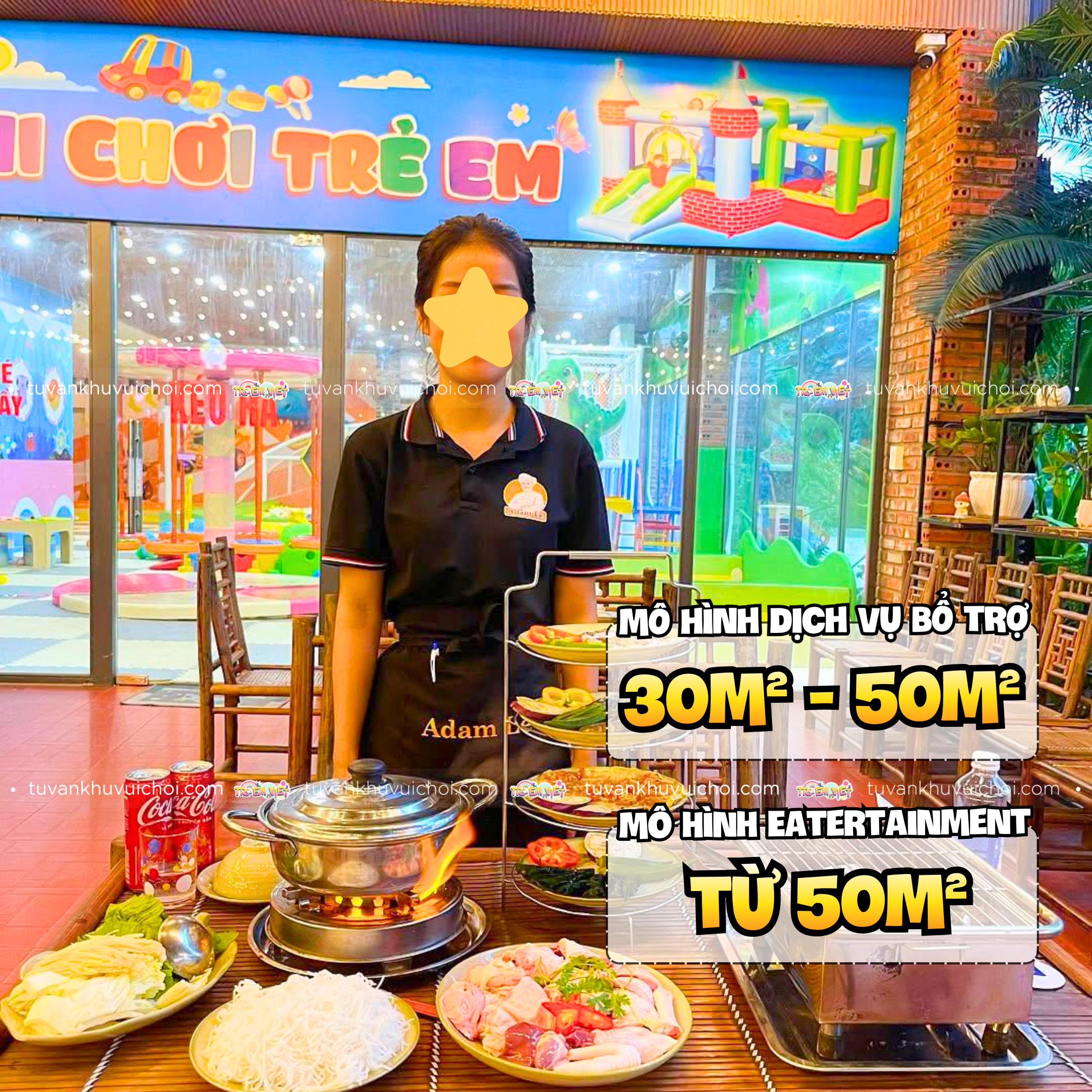 Diện tích để kinh doanh nhà hàng có khu vui chơi trẻ em