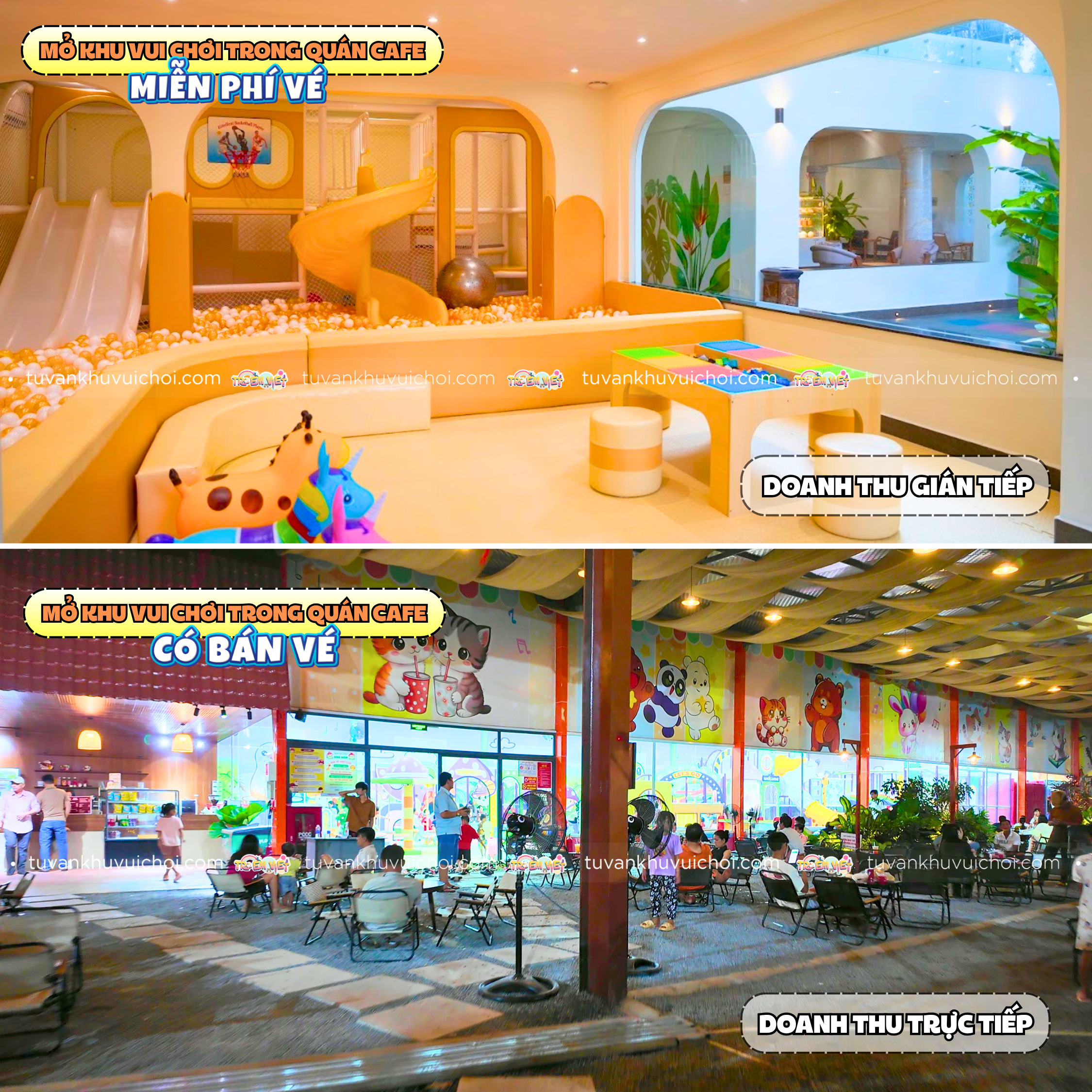 2 mô hình mở khu vui chơi trẻ em trong quán cafe 