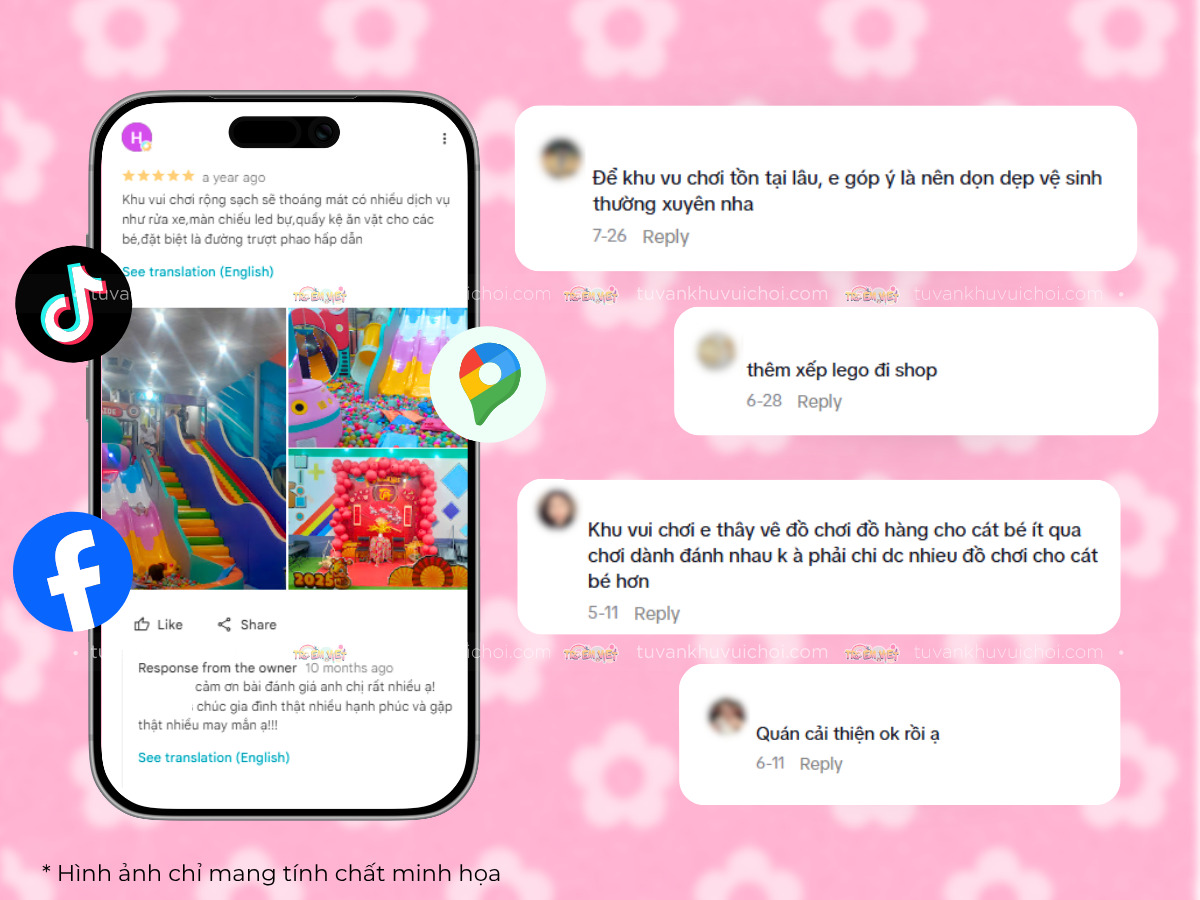 Lắng nghe phản hồi trên không gian online để cải thiện chất lượng khu vui chơi trẻ em