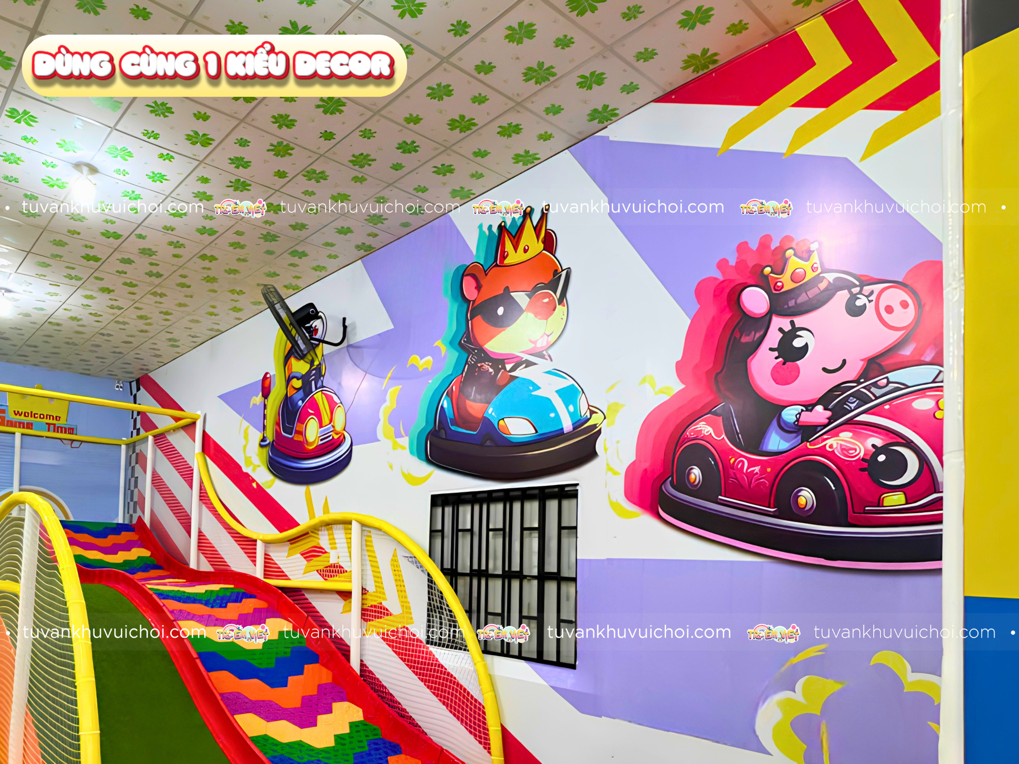 Dùng chung 1 kiểu decor thiết kế khu vui chơi nhiều nhân vật