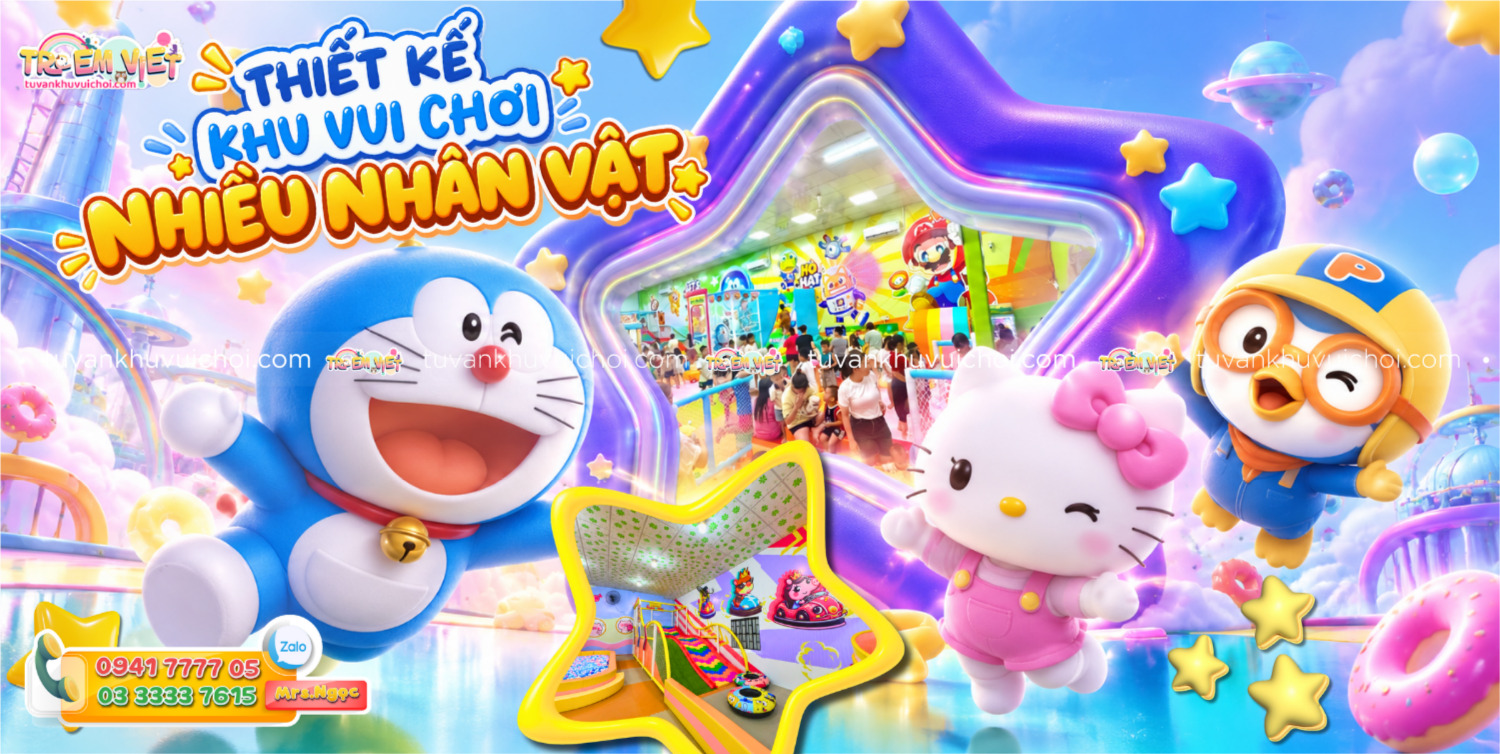 Banner Thiết kế khu vui chơi nhiều nhân vật